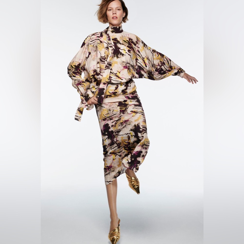 NWT $149 ZARA MULTICOLORED PRINTED DRESS SIZE M